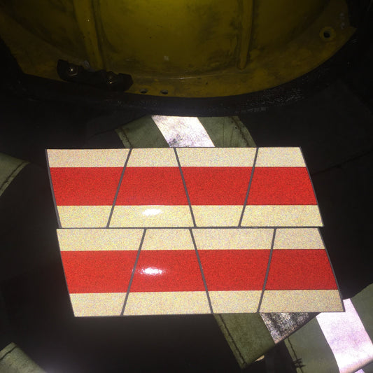 BLACKED OUT BLACK AND RED TRIPLE STRIPE REFLECTIVE HELMET (TET) TETRAHEDRON 8 PACK