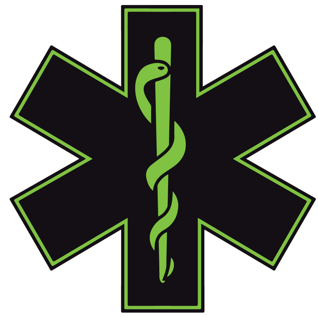 BLACK & GREEN STAR OF LIFE REFLECTIVE HELMET DECAL