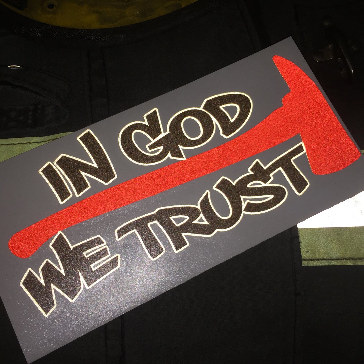 IN GOD WE TRUST RED LINE FIREFIGHTERS WINDOW DECAL
