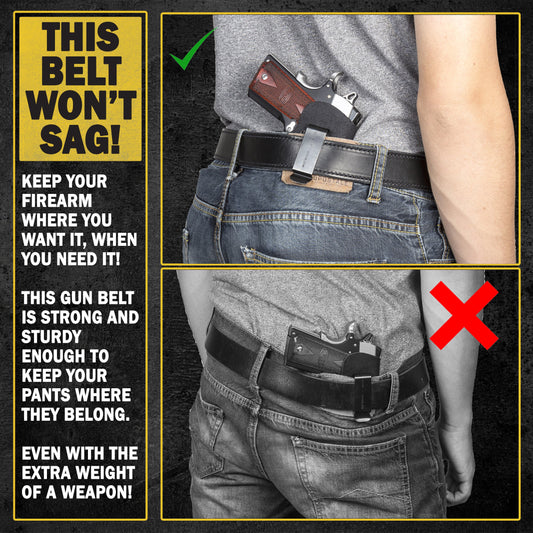 The Ultimate Concealed Carry CCW Leather Gun Belt - Made in USA - Lifetime Warranty