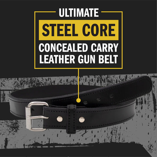 Ultimate Steel Core Concealed Carry Leather Gun Belt - Lifetime Warranty - Made In USA
