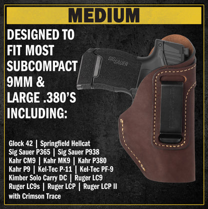 The Defender Leather IWB Holster | Fits Glock 42 | P365 | Hellcat | Lifetime Warranty | Made in USA