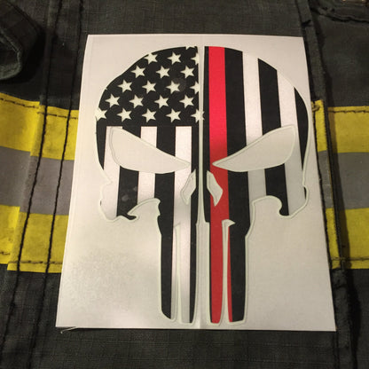 THIN RED LINE FLAG PUNISHER SKULL REAR HELMET REFLECTIVE/GLOW IN THE DARK STARS & STRIPES/OUTLINE  HELMET DECAL