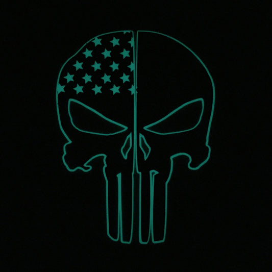 THIN RED LINE FLAG PUNISHER SKULL REAR HELMET REFLECTIVE/GLOW IN THE DARK STARS & STRIPES/OUTLINE  HELMET DECAL