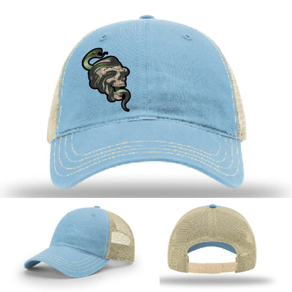 Serpent Skull Leather Patch Hat Snake and Skull Graphic