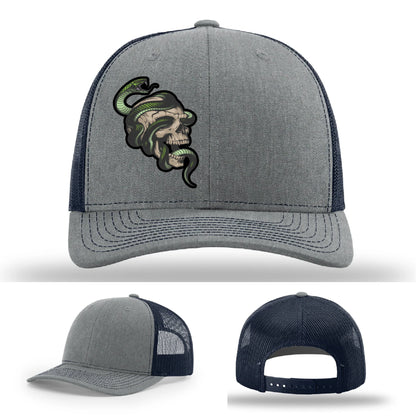 Serpent Skull Leather Patch Hat Snake and Skull Graphic