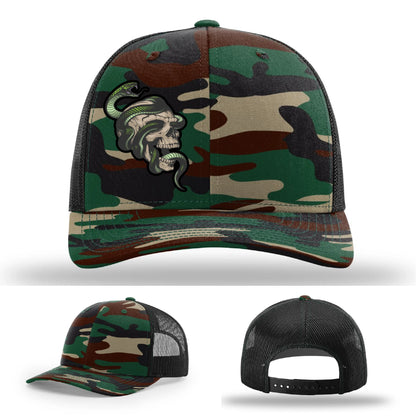Serpent Skull Leather Patch Hat Snake and Skull Graphic