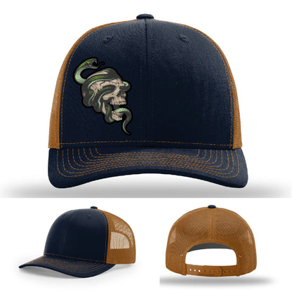 Serpent Skull Leather Patch Hat Snake and Skull Graphic