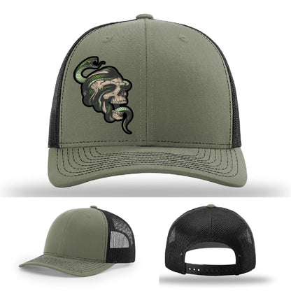 Serpent Skull Leather Patch Hat Snake and Skull Graphic