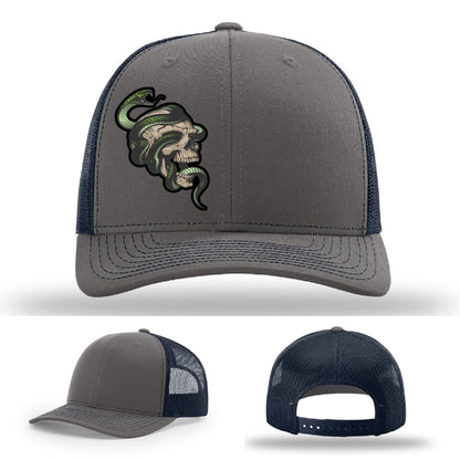 Serpent Skull Leather Patch Hat Snake and Skull Graphic