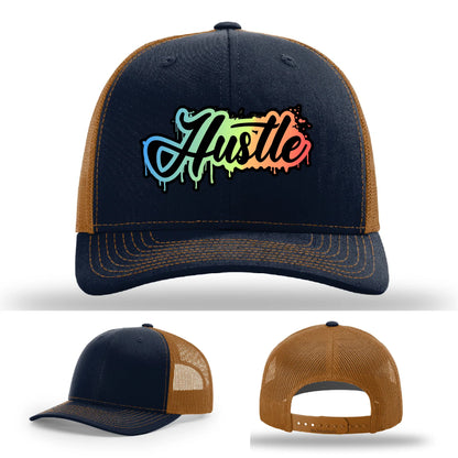 Hustle Leather Patch Hat Graffiti Gradient