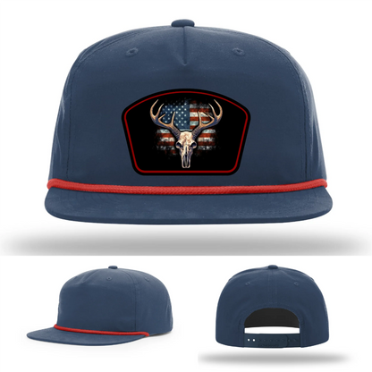Patriotic Buck Leather Patch Hat Deer Skull and Flag