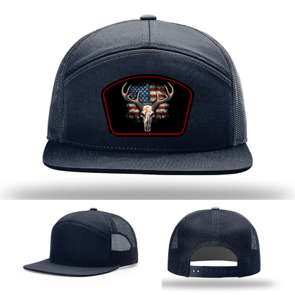 Patriotic Buck Leather Patch Hat Deer Skull and Flag