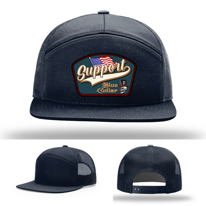Support Blue Collar Leather Patch Hat American Flag Design