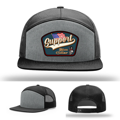 Support Blue Collar Leather Patch Hat American Flag Design