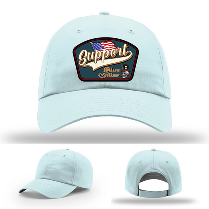 Support Blue Collar Leather Patch Hat American Flag Design