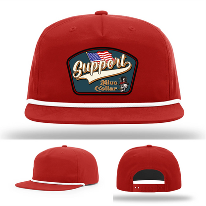 Support Blue Collar Leather Patch Hat American Flag Design