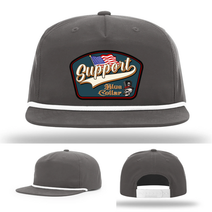 Support Blue Collar Leather Patch Hat American Flag Design