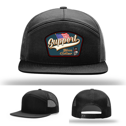 Support Blue Collar Leather Patch Hat American Flag Design