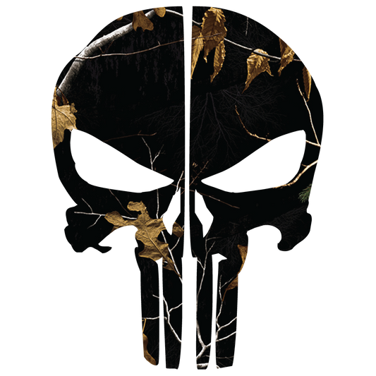 BLACK WOODS CAMO PUNISHER SKULL REAR HELMET REFLECTIVE HELMET DECAL
