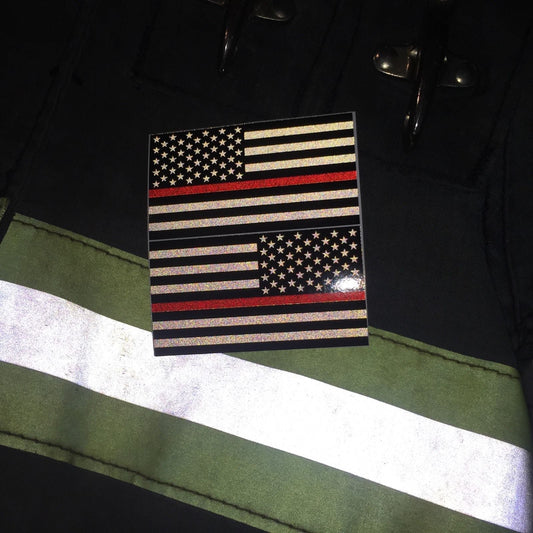 BLACKED OUT THIN RED LINE AMERICAN FLAGS REFLECTIVE HELMET DECAL
