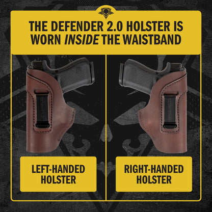 The Defender Leather IWB Holster - S&W Shield/Glock/XD Handguns - Lifetime Warranty - Made in USA