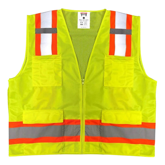 Safety Main 05TTSYZ Surveyor Vest, Class 2, Solid Front, Mesh Back, Hi-Vis Yellow, Pack of 3